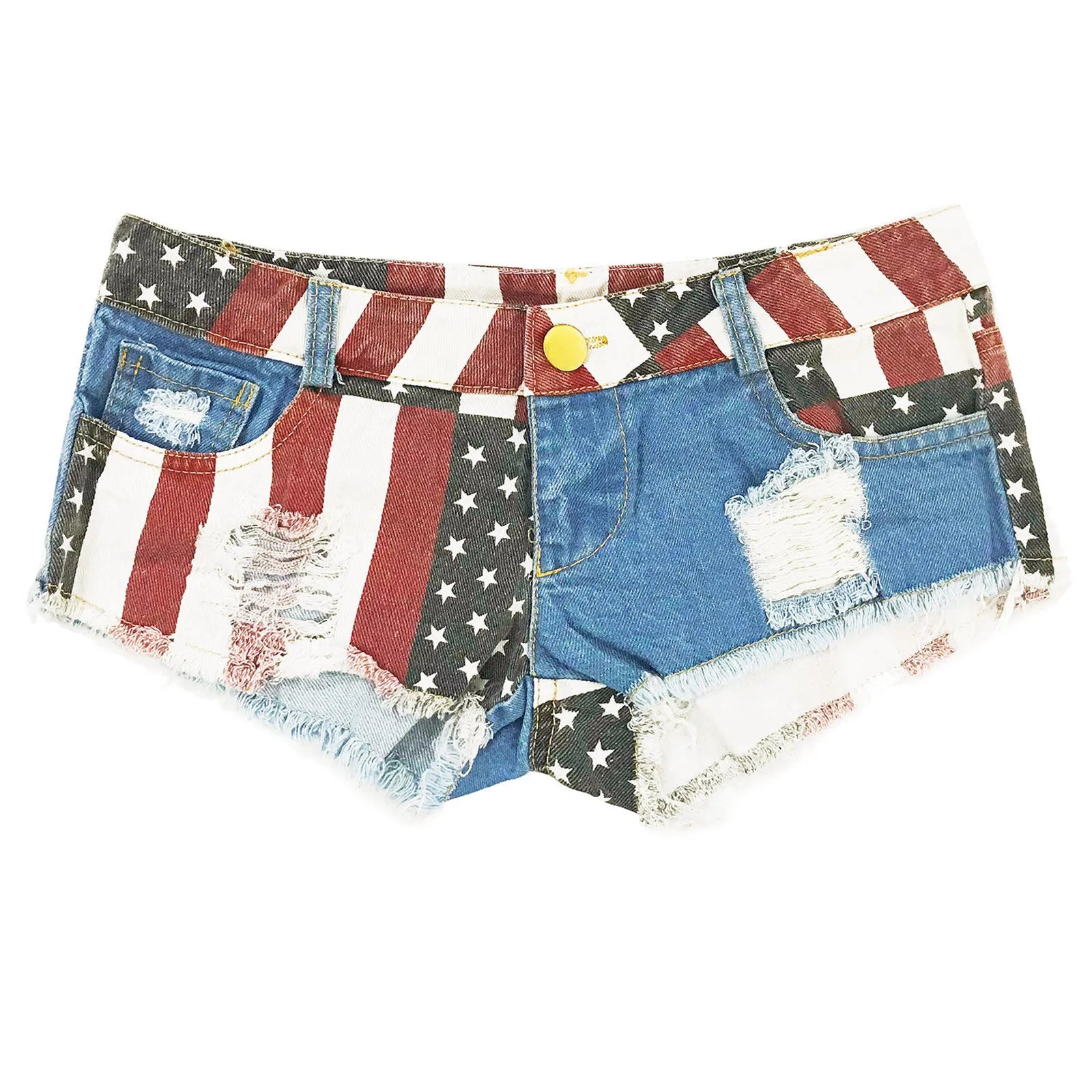 America Flag Denim Jeans Shorts Low Waist Hole Pockets Mini Shorts Pants Jeans