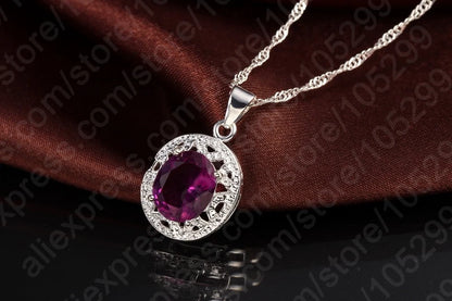 Crystal Pendant Necklace Earrings Ring Cubic Zircon Trendy Party 925 Sterling