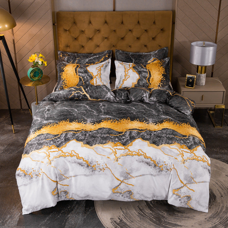 Luxury Marble Pattern 100% Polyester  King Size Bedding Set Bedroom