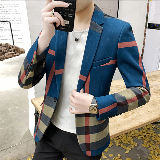 Men's Blazer 2022 Fashion British Style Plaid Slim Casual High-Quality Men's