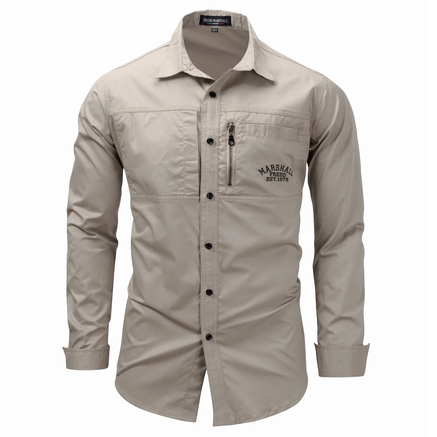 Fredd Marshall Fashion Military Shirt Long Sleeve Multi-Pocket Casual Shirts