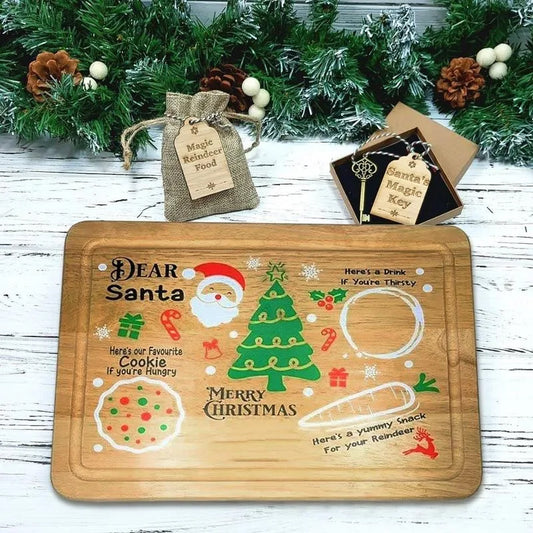 Wooden Christmas Cookie Tray Engraved Santa Snack Tray Child Christmas Gift Milk