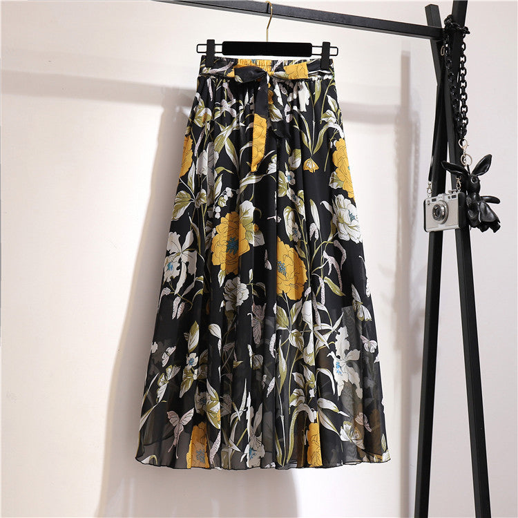 Women's Elegant Skirt Korean High Waist Cover Up Ruffle Skirts Midi Skirt