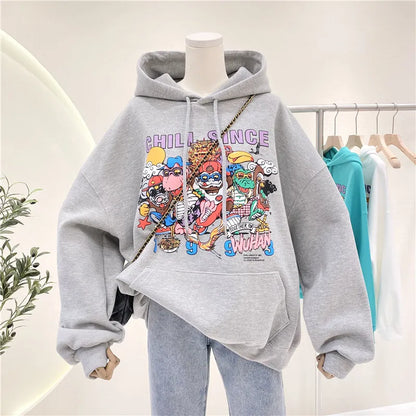 Cartoon Print Hoodies Women Spring Autumn Sweatshirt Fashion Pullover