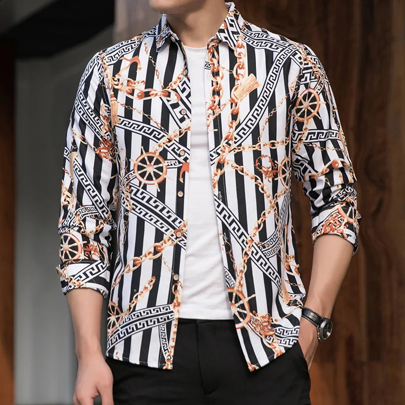 Casuals Shirt Men Autumn New Arrival Personality Printing Long Sleeve Shirts