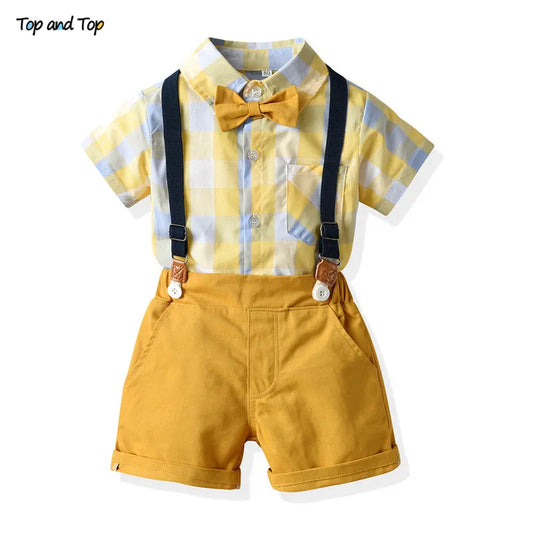 Top and Top Baby Boy Gentleman Clothes Set Toddler Short Shirt+Suspender