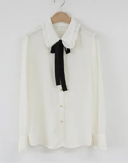 Chiffon Blouses Shirts New Hot Style Girls Bow Tie Tops Collar Shirt