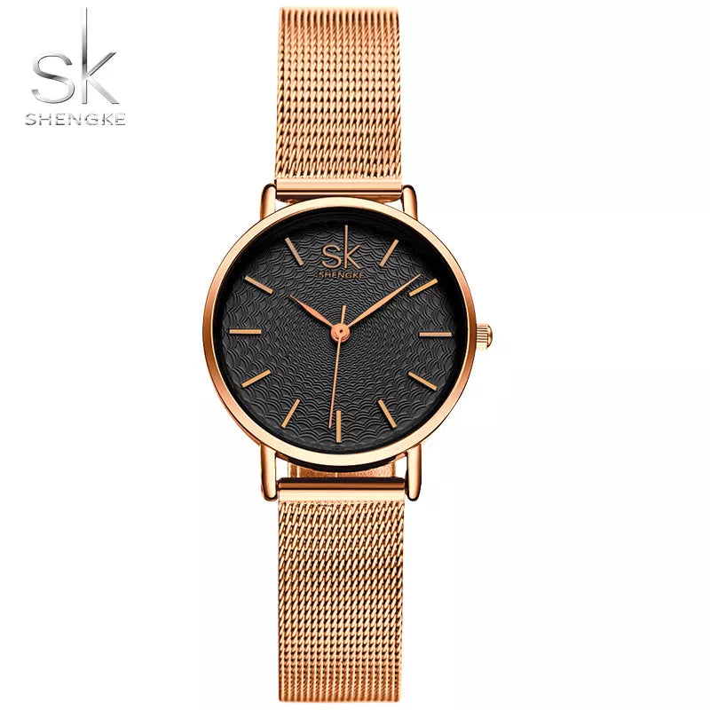 SK Super Slim Sliver Mesh Stainless Steel Watches Women Top