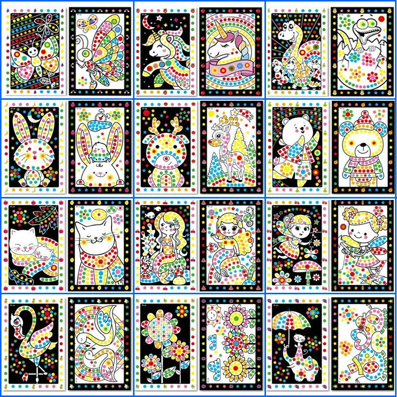 10/15pcs Colorful Dot Primary Mosaic Puzzle Stickers Games DIY Cartoon Animal