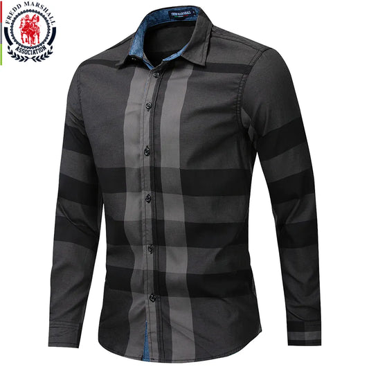 Fredd Marshall Men's Summer Shirt Men Long Sleeve Casual Slim Fit Shirts