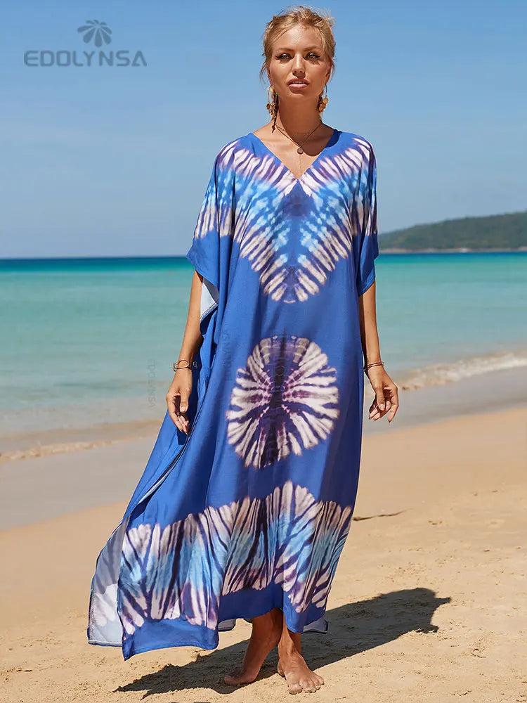 2023 Multicolored Kaftan Bohemian Printed V-Neck Batwing