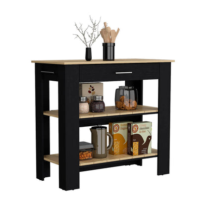 Kitchen Island 40 Inches  Dozza, Kitchen Room, Black / Light Oak