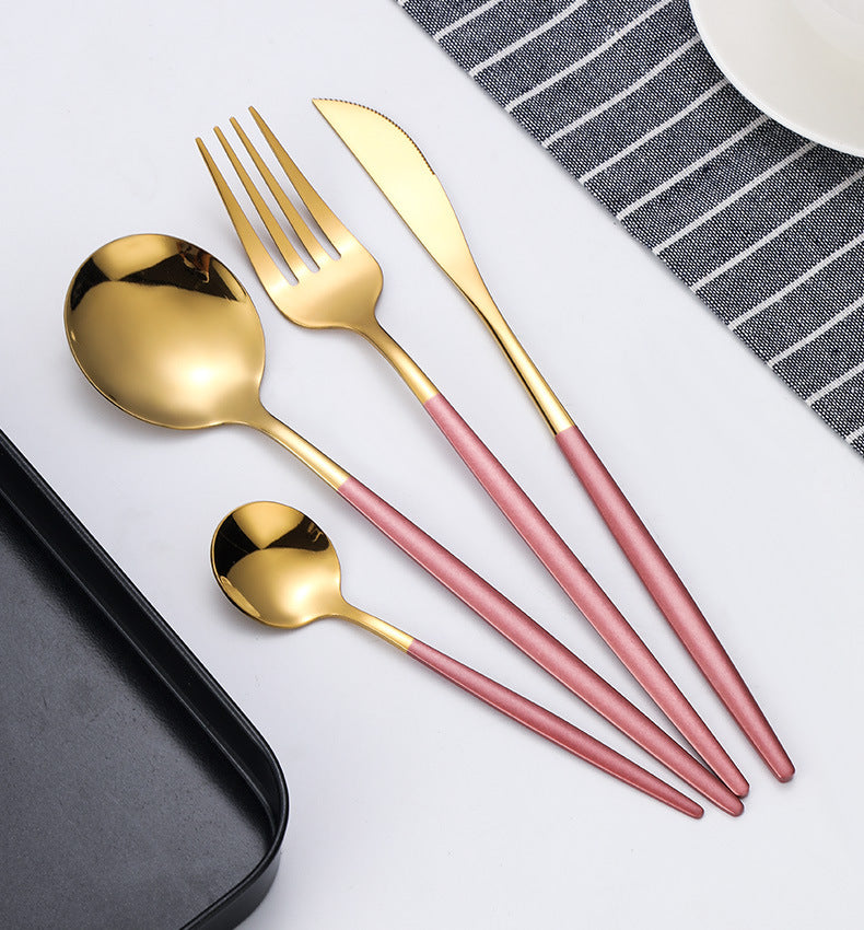 Dropshipping 4Pcs Stainless Steel Fork Spoon Cutlery Dinnerware Set Golden set