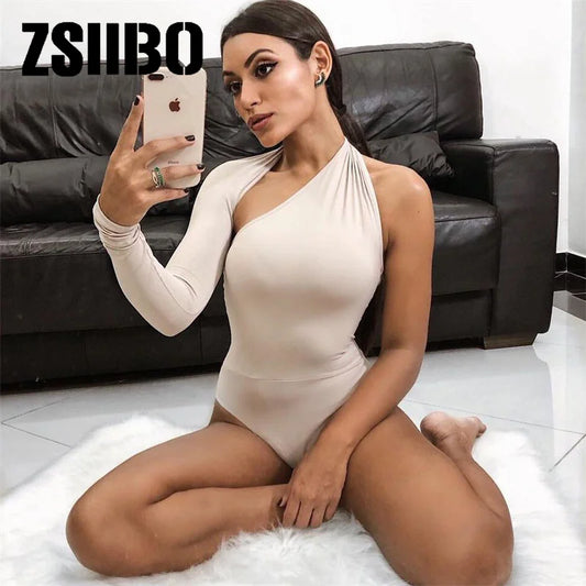 New Women Bodysuits Sexy One Shoulder Hollow Slim Wrapped