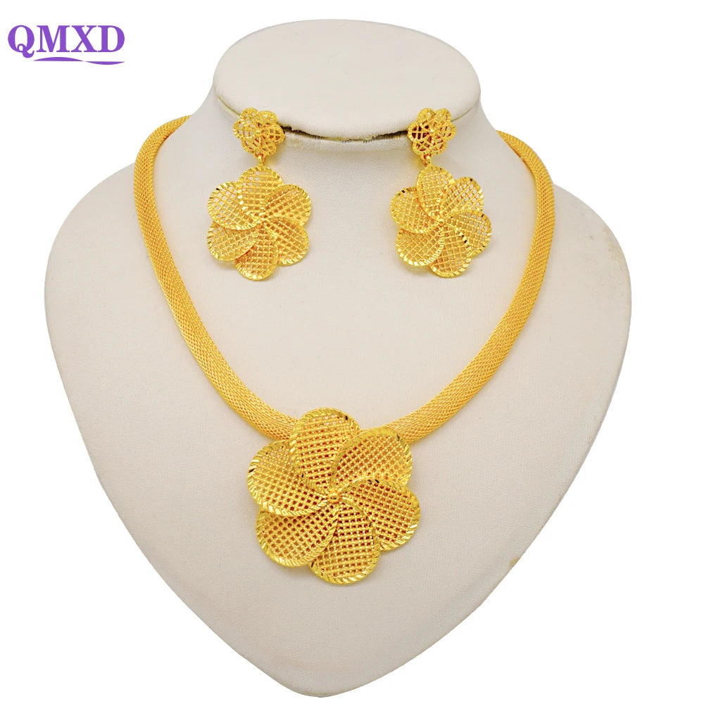 Ethiopian Dubai Gold Color Jewelery Sets for Women Girl Bridal Tassel Flower