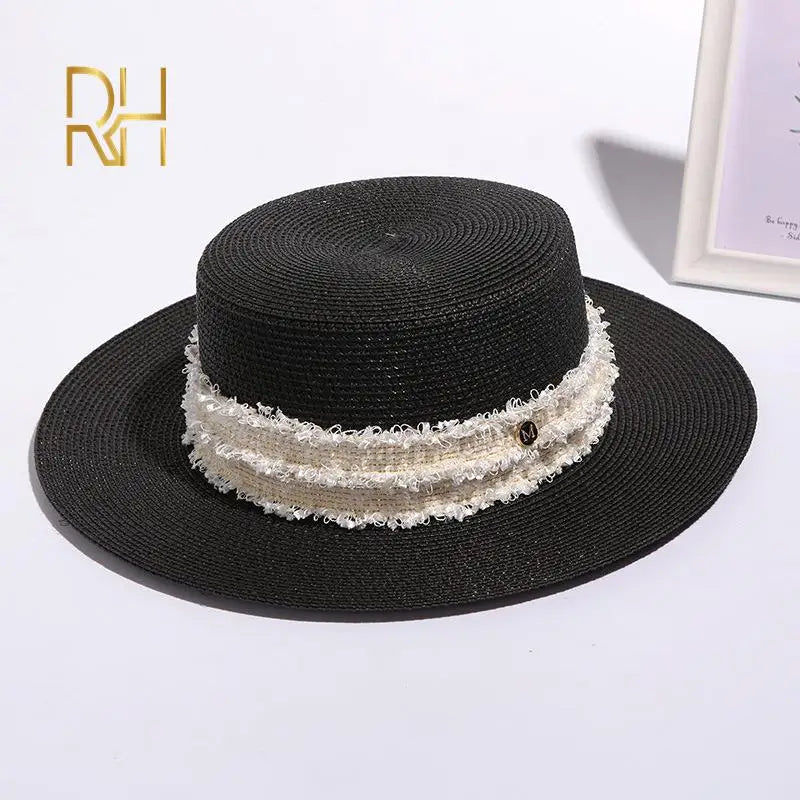 Luxury Brand Women and Ladies Straw Sun Hats Fashion Ribbon Sun Summer Hat for