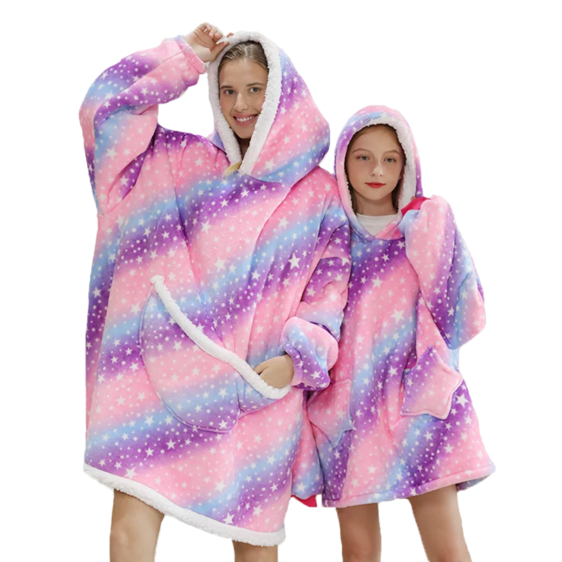 Oversized Family Matching Homewear Hoodie Plush Fleece  Girls Sleepwear