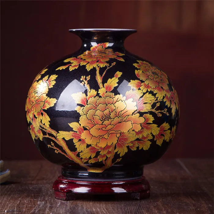 New Chinese Style Vase Jingdezhen Yellow Crystal Glaze Flower Vase Home Decor