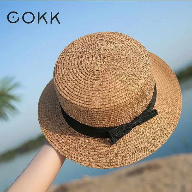 COKK Panama Hat Simple Summer Beach Hat Female Casual Girls