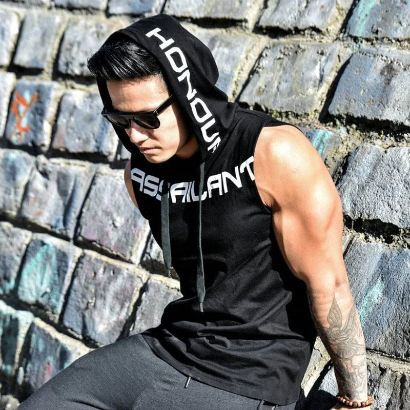 Men Tank Tops Gym Clothing Fitness Sleeveless Hoodies Vests Cotton Singlets Men