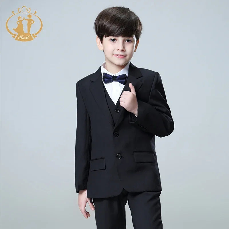 Spring Autumn Formal Suit for Boy Set Children Party Host Wedding Black Costume