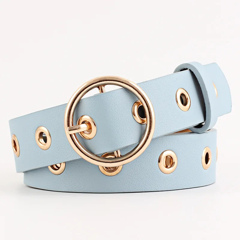 Metal Hole Metal Belt Women Girl Quality Imitation Leather Belt