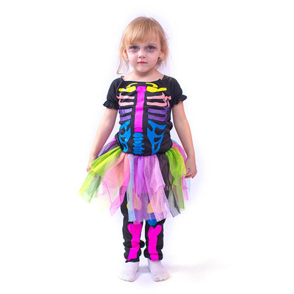 Halloween Skull Skeleton Kids Childen Scary Demon Devil Cosplay Rainbow