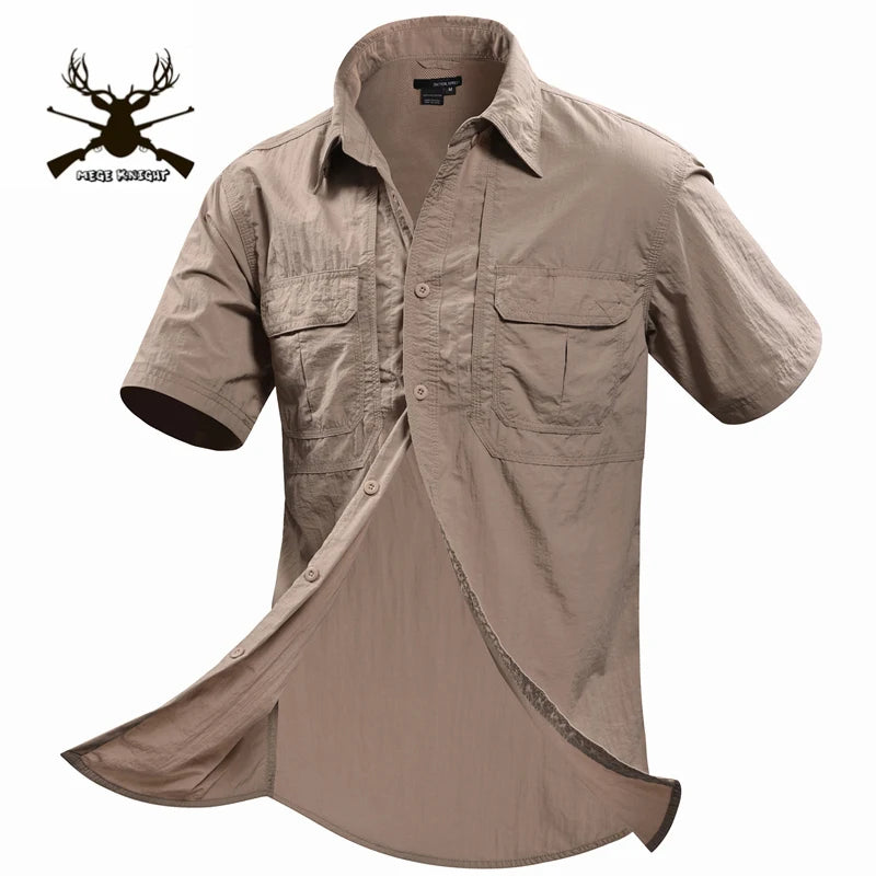 MEGE Summer Men Shirt Military Men Short Sleeve Shirt Casual Shirt