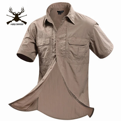 MEGE Summer Men Shirt Military Men Short Sleeve Shirt Casual Shirt