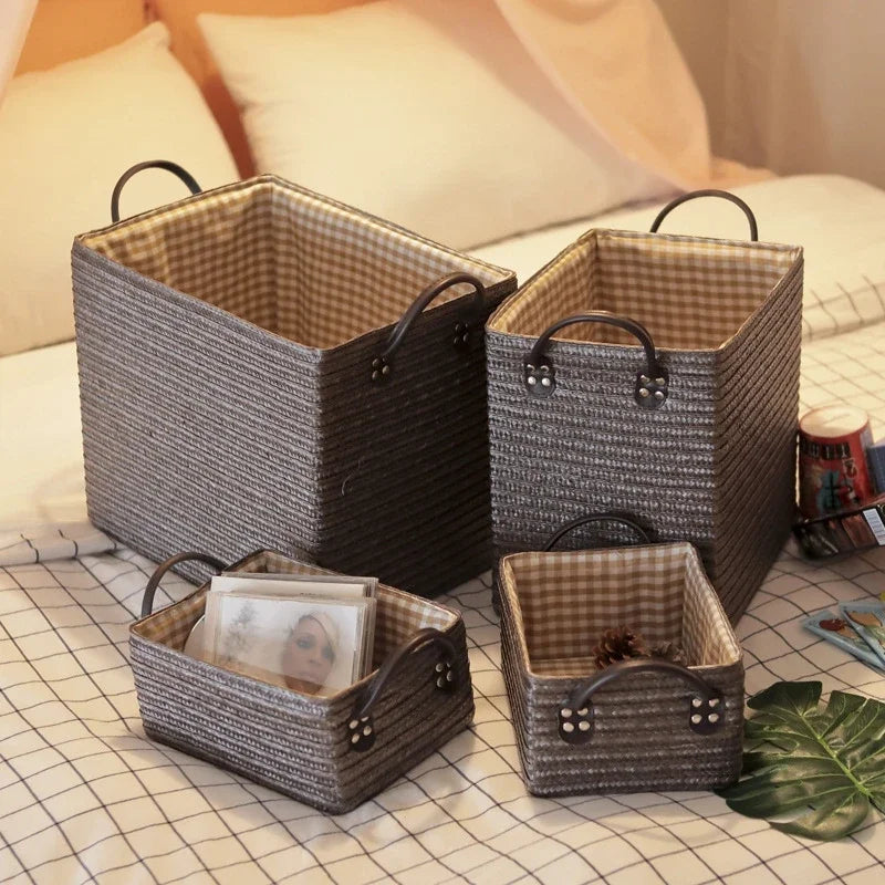 Woven Storage Baskets Foldable Storage Box With Handle Toy Snack Sundries