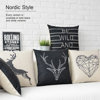 Black White Deer Pillow Geometric Pillow Cushion Linen Pillowcase Sofa Cushions