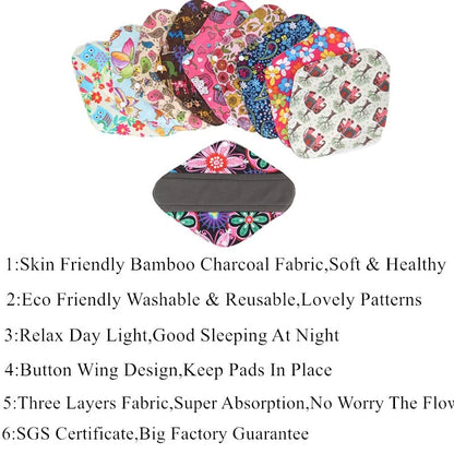 [10Pcs Reusable Pads Bamboo Charcoal Pads Sanitary Pads Washable Panty