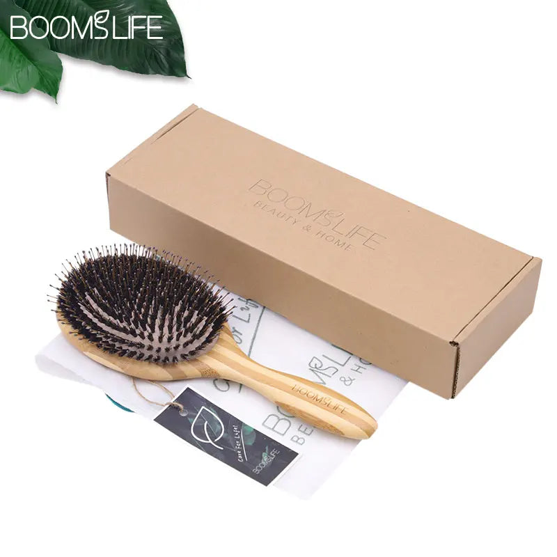 Boar Bristle Hair Brush Women Wood Bamboo HairBrush Professional Curly Airbag