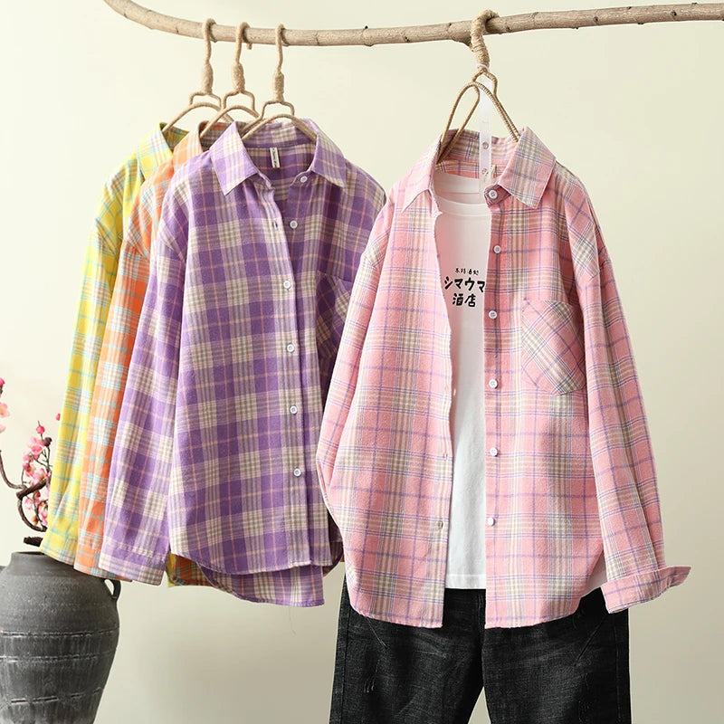 Fashion Women Plaid Shirt Chic Checked Female Casual Print Shirts