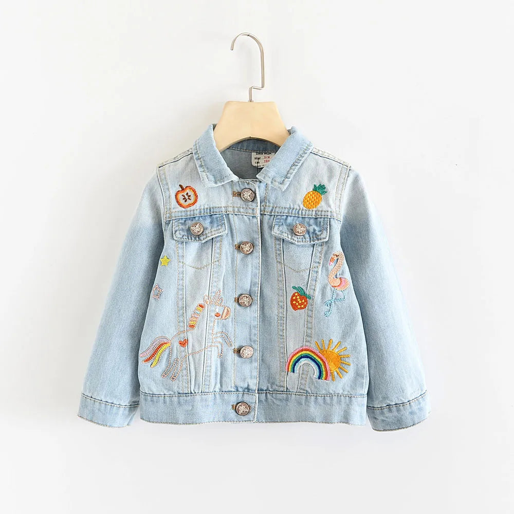 Girls Denim Jackets Children Jacket Unicorn Embroidery Jeans jacket