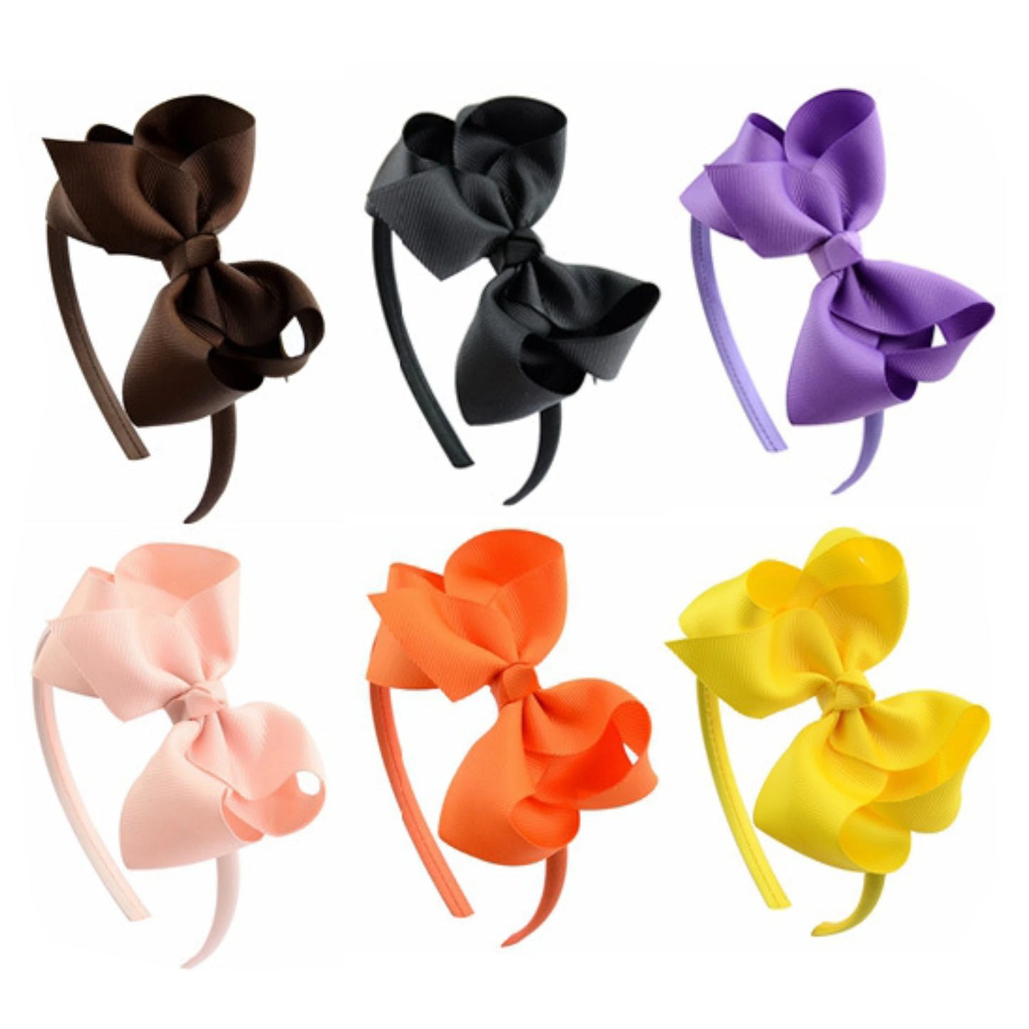 6Pack Hair Bows Plastic Hair Headband Grosgrain Ribbon Headbands Hair Hoops