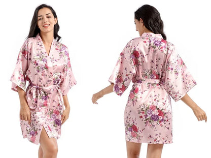 Women Floral Satin Robe Bridal Dressing Gown Wedding