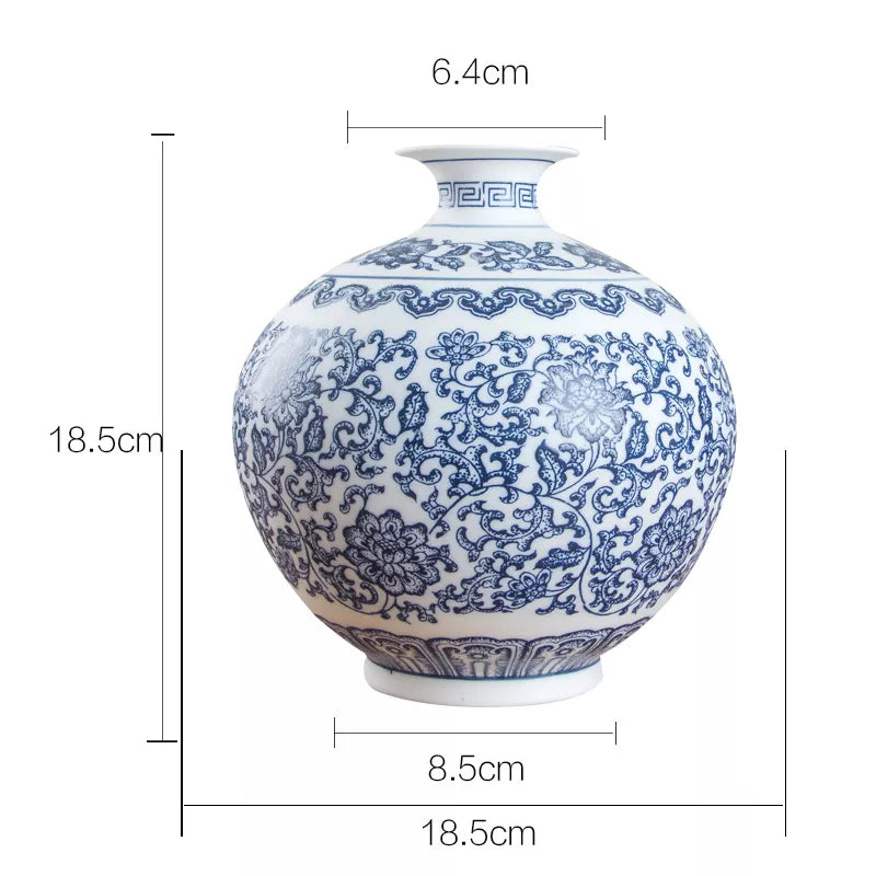 No Glazed Blue and White Porcelain Vases Interlocking Lotus Design Ceramic Vase