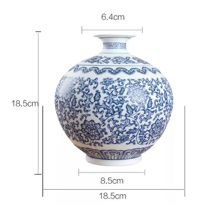 No Glazed Blue and White Porcelain Vases Interlocking Lotus Design Ceramic Vase