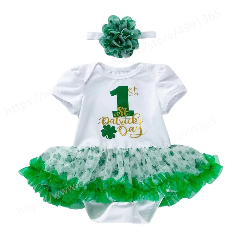 St Patricks Day Toddler Baby Romper Girls Short Sleeved Top Jumpsuit Tutu