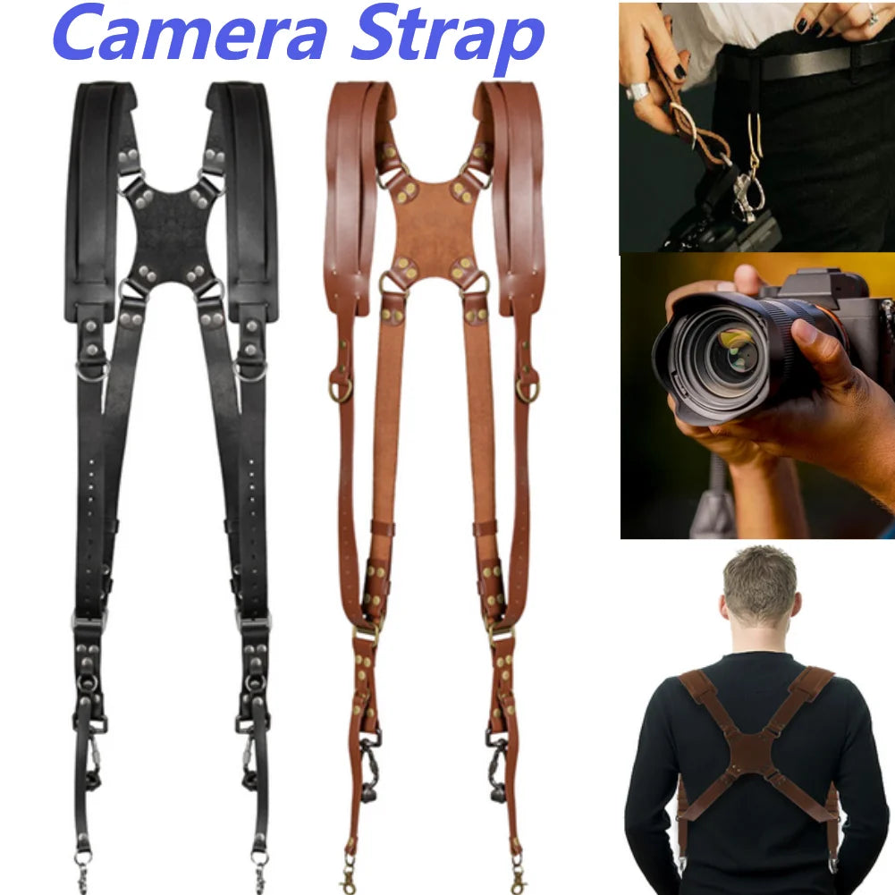 Double Shoulder Camera Straps Adjustable Leather Camera Shoulder Straps Portable