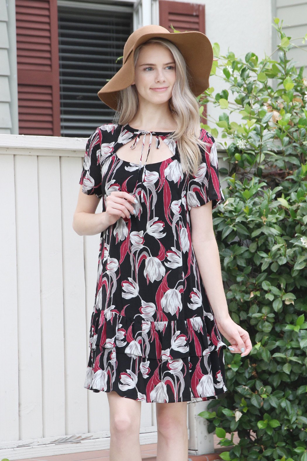 Short Sleeve Floral Ruffle Dress