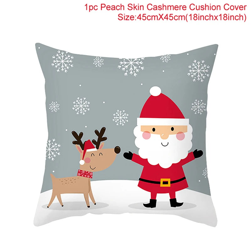 Merry Christma Decorations for Home Reindeer Santa Claus Tree Cushion Cover