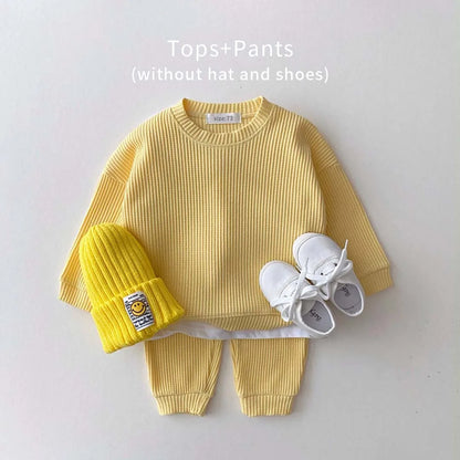 Korean Baby Clothing Sets Waffle Cotton Kids Boys Girls Clothes Spring Autumn