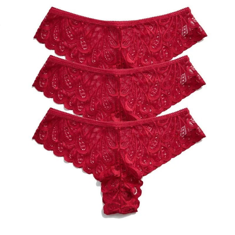 3pcs Women Underwear Sexy Lace Panties Tempting Pretty Briefs Low Waist