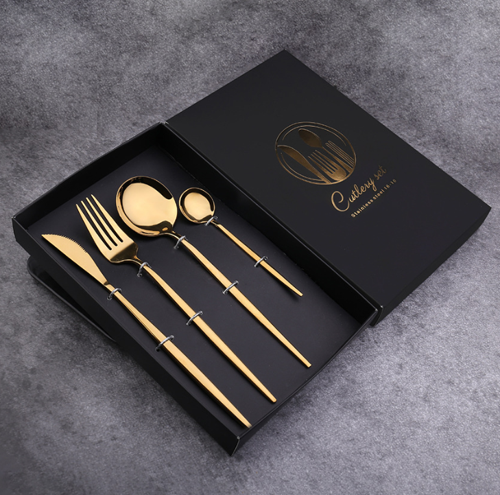 Luxury 18/10  Matte Black Gold Plated Stainless Steel Flatware Cutlery Set