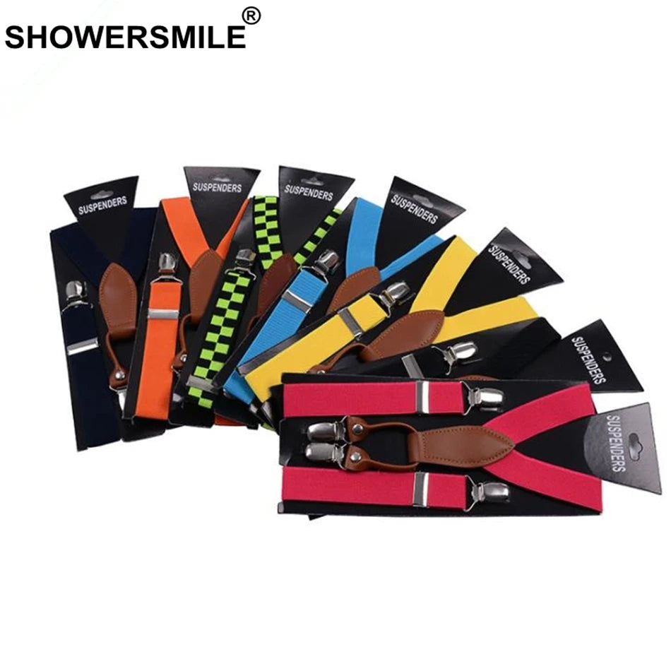 SHOWERSMILE Suspenders Women Leather Alloy 4 Clip Suspender Yellow Tirantes