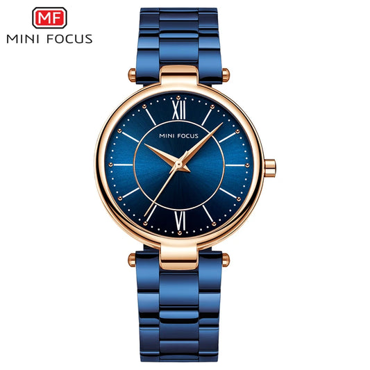 MINI FOCUS Women Watches Waterproof Blue Stainless Steel Brand Luxury Fashion