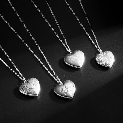 Openable Love Heart Locket Pendant Women Necklace Silver Color Chain Memory