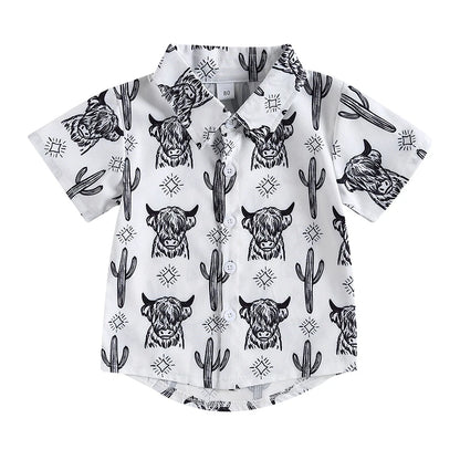 Fashion Summer Baby Boys Shirts Cattle Cactus Graphic Print Short Sleeve